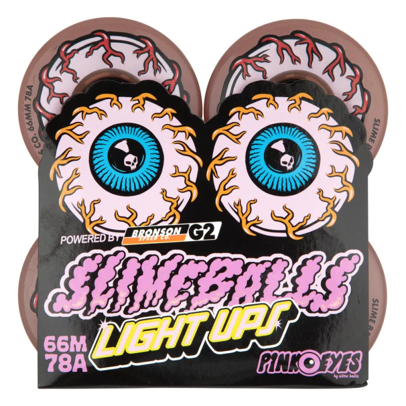 Santa Cruz Slime Balls Light Ups Pink Eyes 66mm Skateboard Wheels