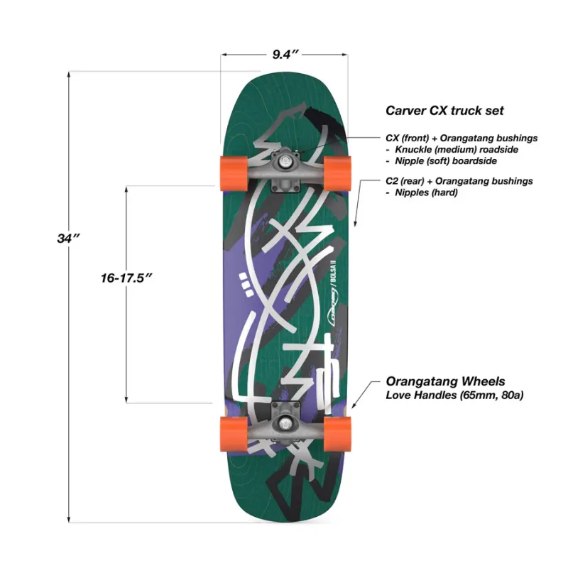 Loaded Bolsa II Carver CX 34" Surf Skate Complete kopen bij Sickboards de Longboard winkel