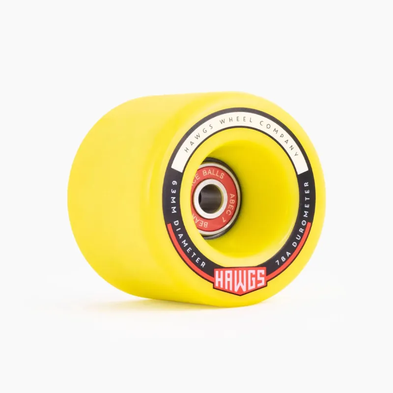 Hawgs 63mm Yellow Fatty Bearing Bundle 78A Longboard Wheels
