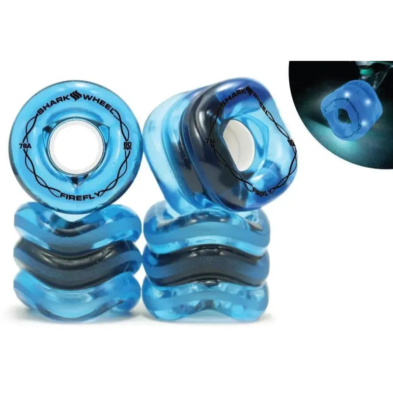 SharkWheel Firefly Transparent Blue With Blue Lights 60mm 78A Longboard Wheels