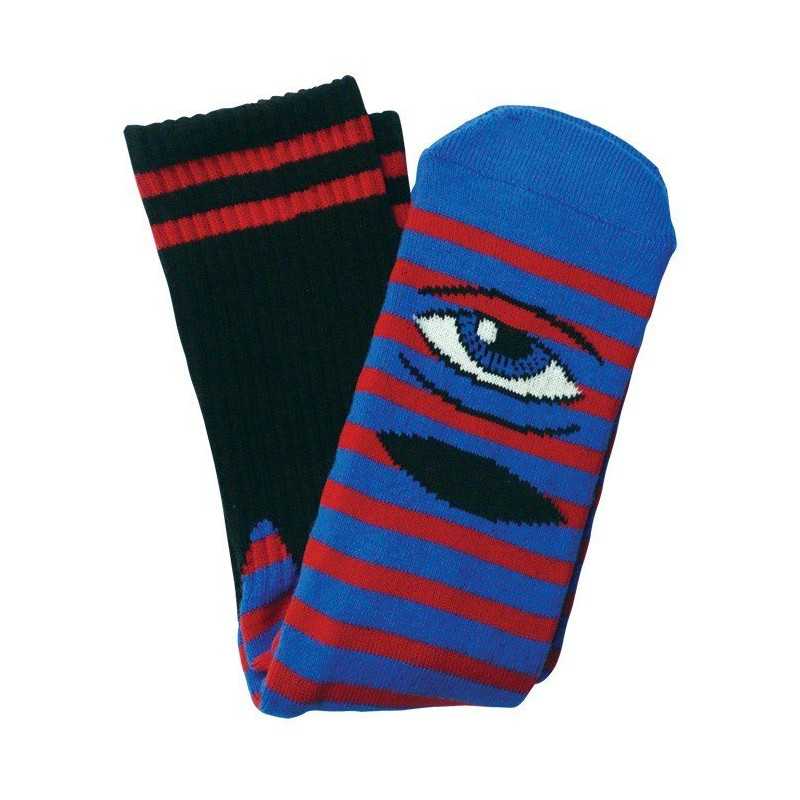 Toy Machine Sect Eye Stripes Socks - Red Stripes / Blue Toy Machine Sect Eye Stripes Socks - Red Stripes / Blue