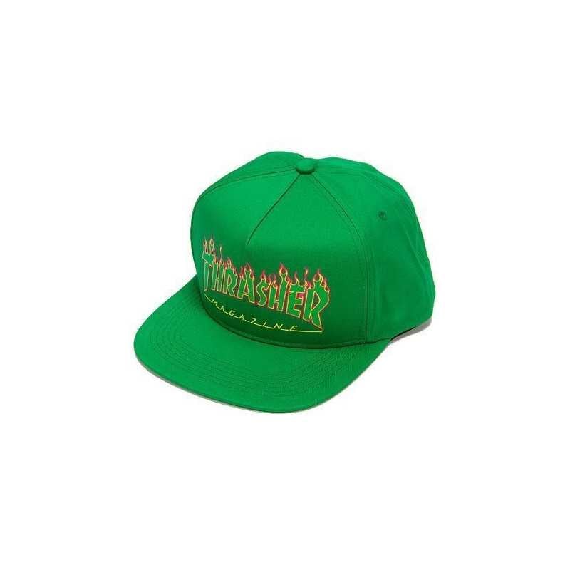 Thrasher Flame Logo Structured Snapback Cap Green Thrasher Flame Logo Structured Snapback Cap Green