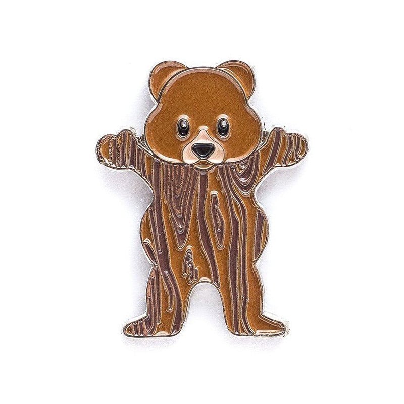 Grizzly Woodgrain Bear Pin Brown