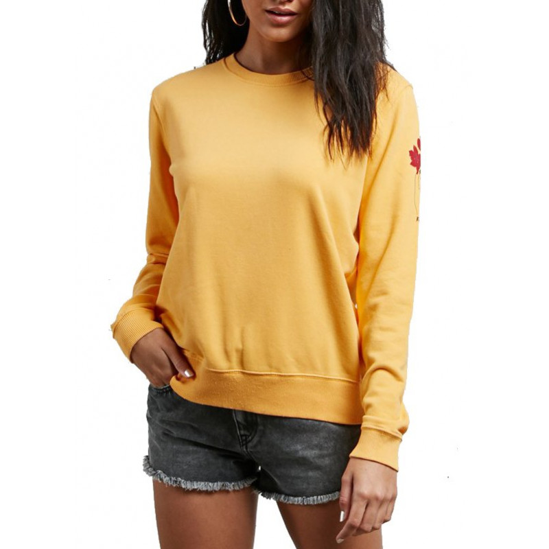 Volcom Sound Check Women Crewneck Fleece Citrus Gold Volcom Sound Check Women Crewneck Fleece Citrus Gold