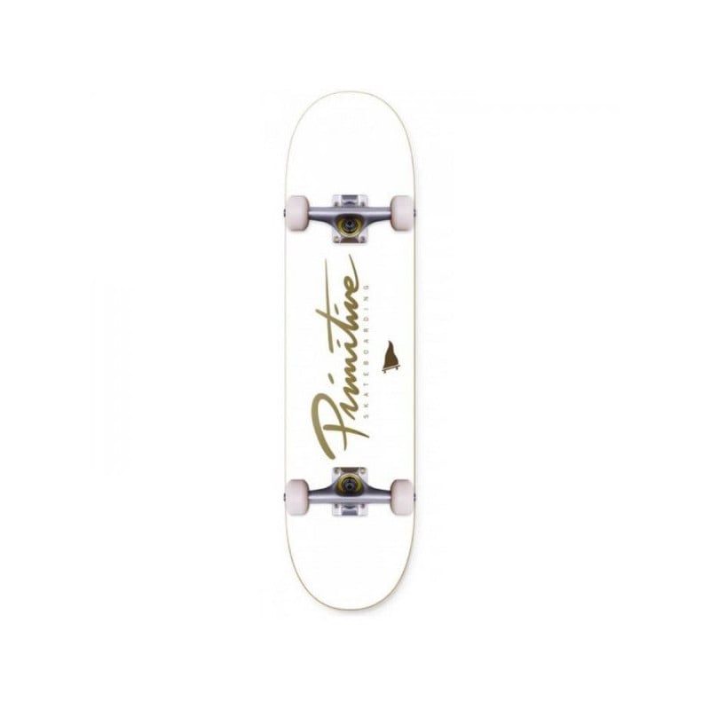 Primitive  Nuevoscript White/Gold 7.625" Skateboard Complete