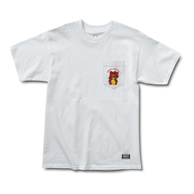 Grizzly Lucky Bear Pocket T-Shirt White