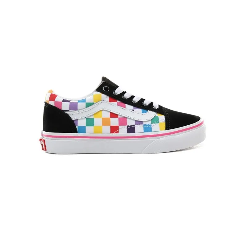 Vans Old Skool Kids Shoes Checkerboard Rainbow/True White