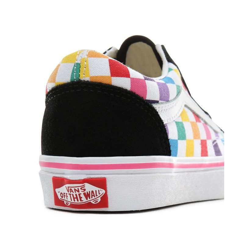 Vans Old Skool Kids Shoes Checkerboard Rainbow/True White