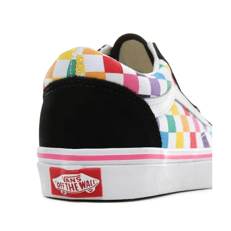 Vans Old Skool Kids Shoes Checkerboard Rainbow/True White