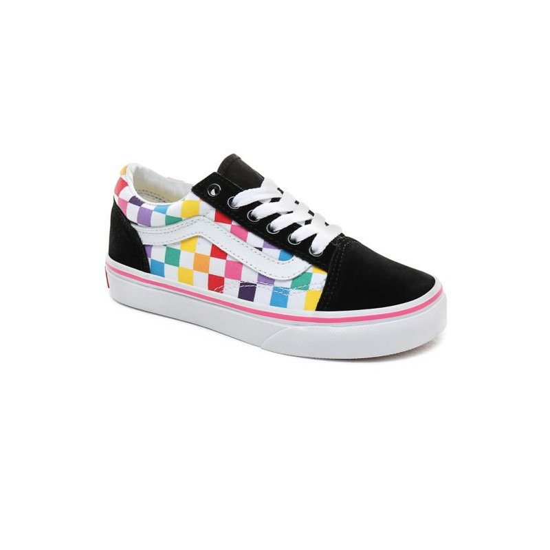 Vans Old Skool Kids Shoes Checkerboard Rainbow/True White