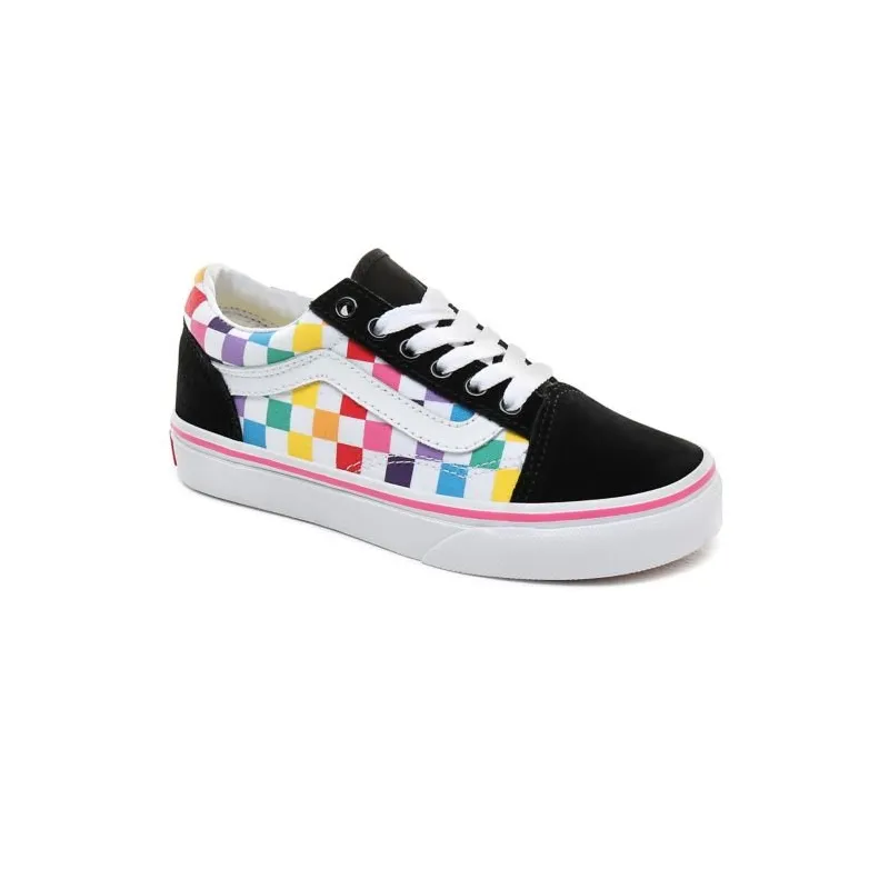 Vans Old Skool Kids Shoes Checkerboard Rainbow/True White