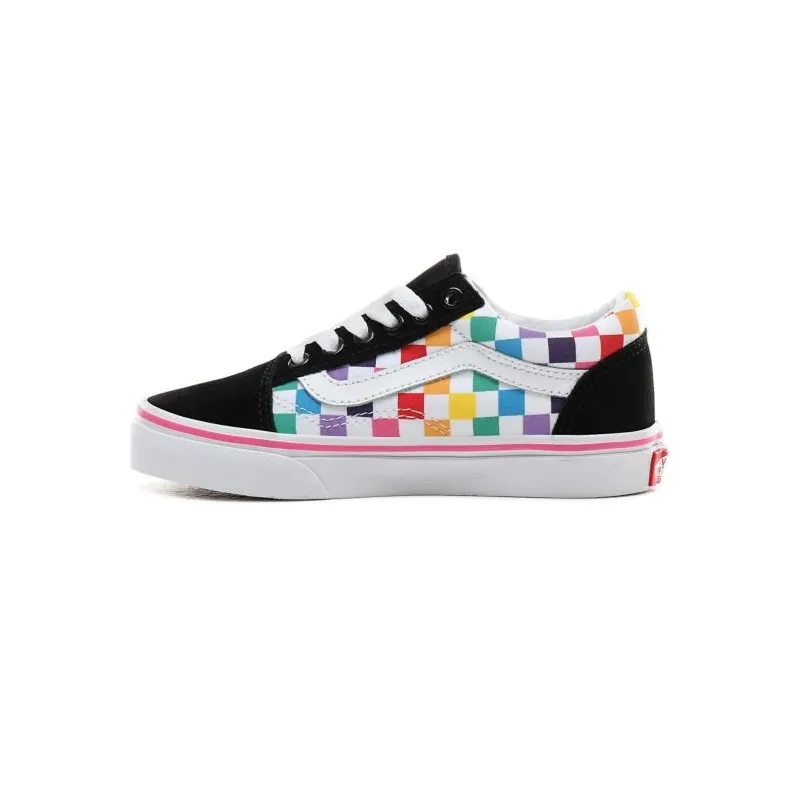 Vans Old Skool Kids Chaussures Checkerboard Rainbow/True White