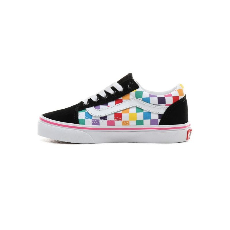 Vans Old Skool Kids Shoes Checkerboard Rainbow/True White