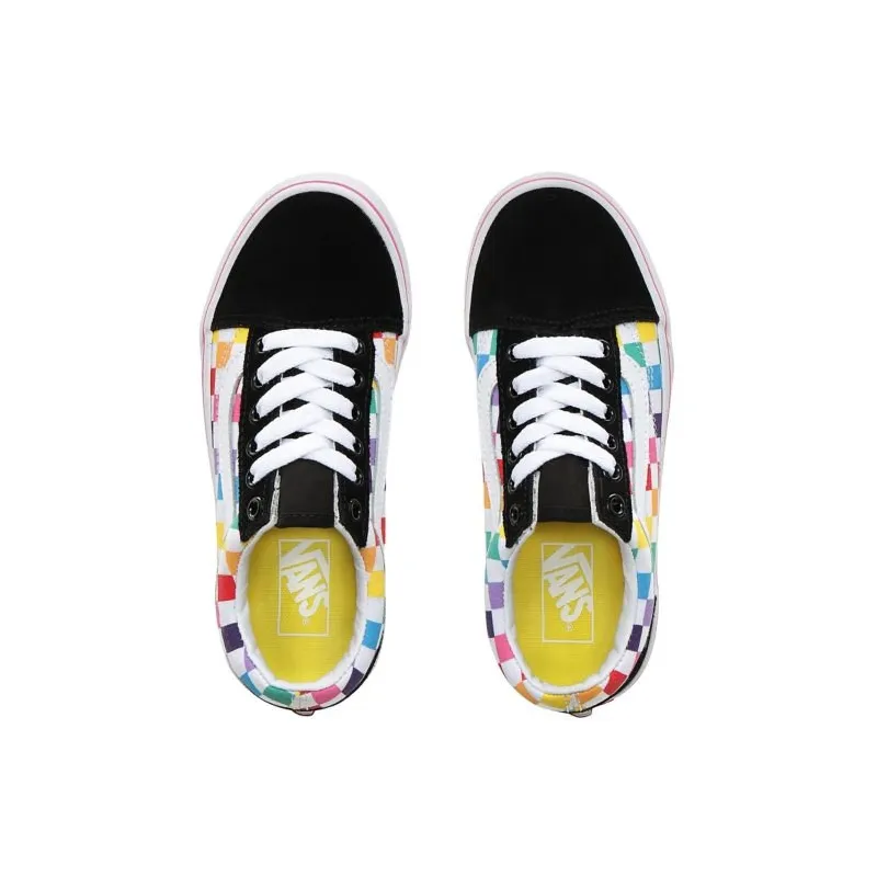 Vans Old Skool Kids Chaussures Checkerboard Rainbow/True White