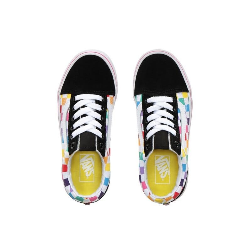 Vans Old Skool Kids Shoes Checkerboard Rainbow/True White