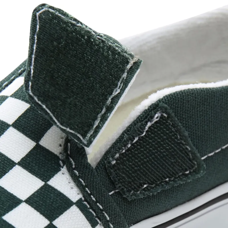 Vans Slip-On V Toddler Shoes Checkerboard Trekking Green/True White