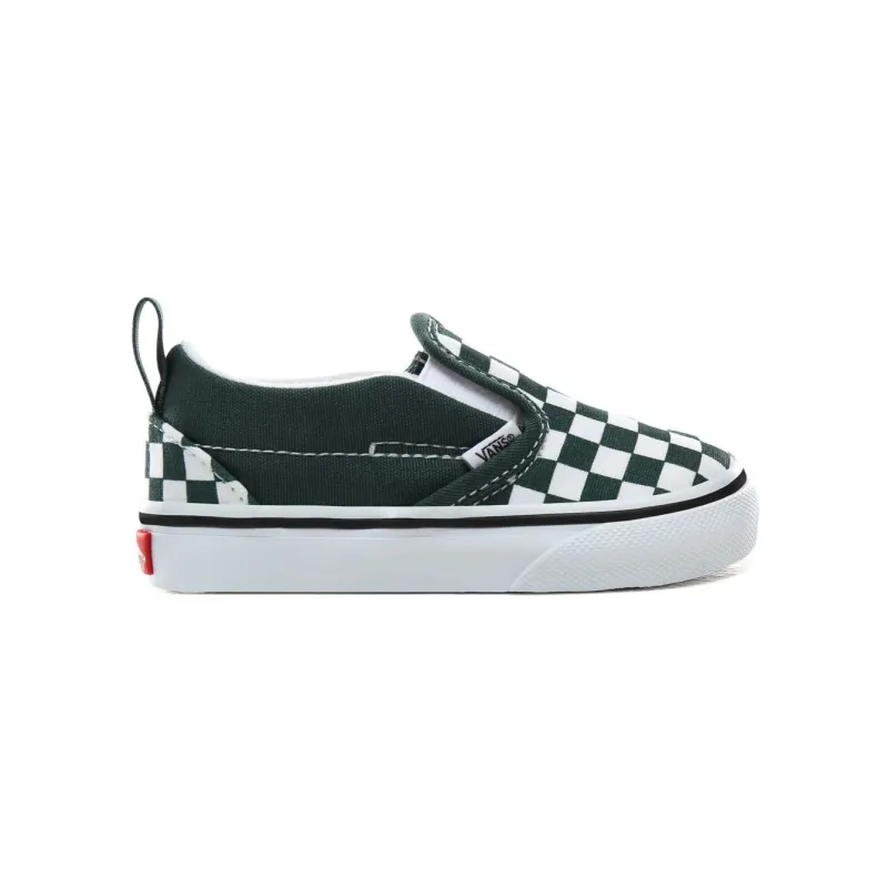 Vans Slip-On V Toddler Shoes Checkerboard Trekking Green/True White