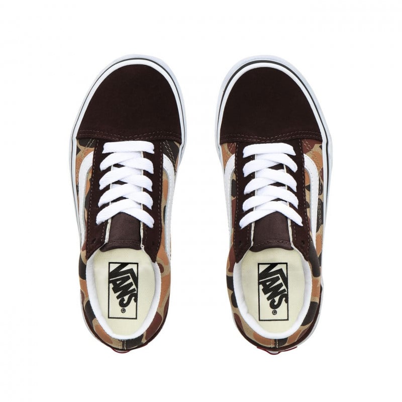 Vans Old Skool Kids Shoes (Vintage Camo) Chocolate torte/True White