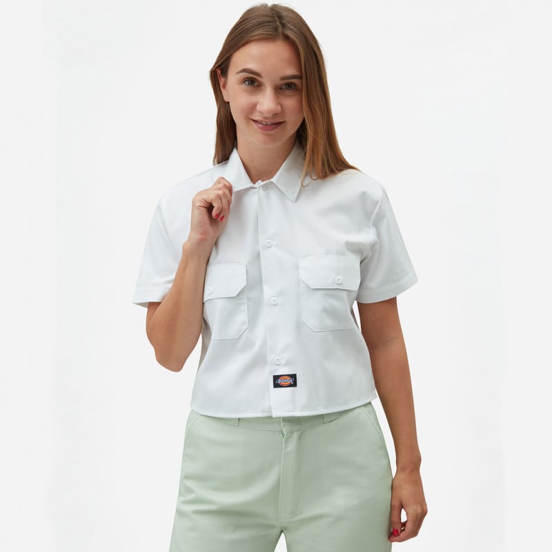 Dickies Silver Grove Womens Cropped Shirt White Dickies Silver Grove Womens Cropped Shirt White
