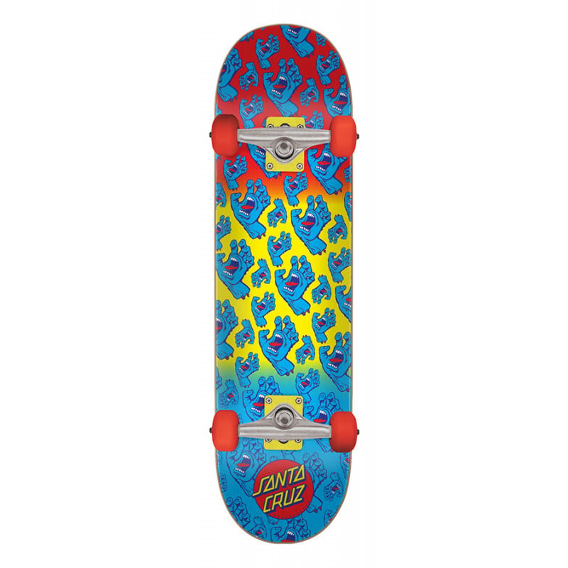 Santa Cruz Hands Allover Blue Red Yellow 7,8" Skateboard Complete
