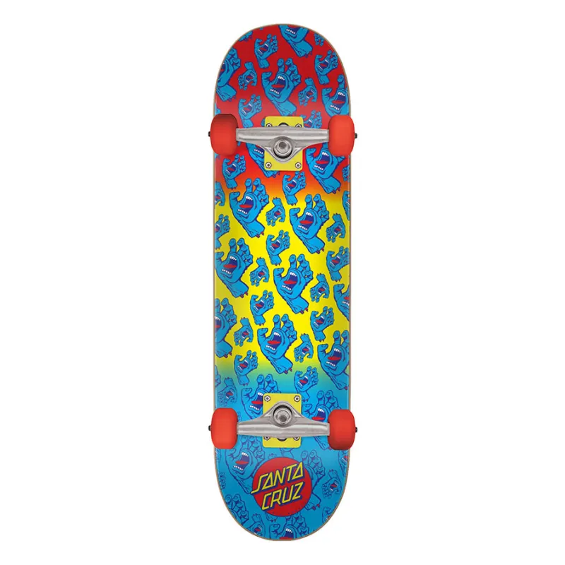 Santa Cruz Hands Allover Blue Red Yellow 7,8" Skateboard Complete
