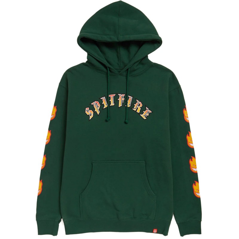 Spitfire Old E Bighead Fill Sleeve Hoodie Dark Green/Gold