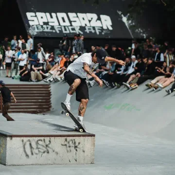 Skateboarer at a contest
